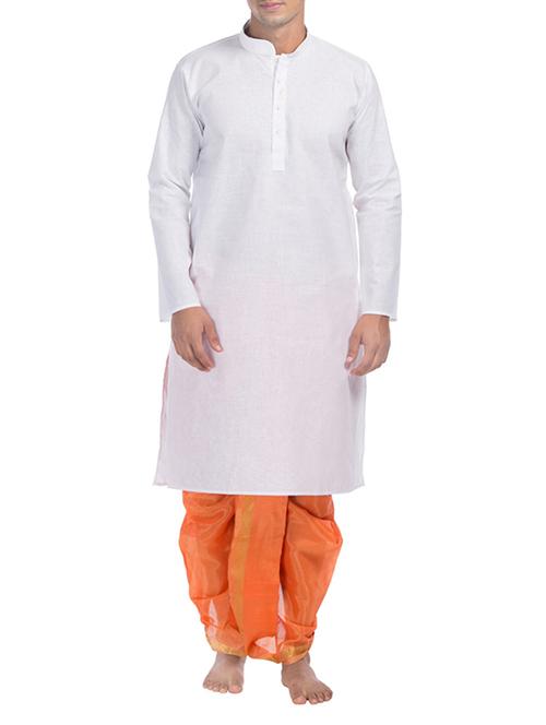 white and orange cotton ethnic wear set - 14453508 - Very Small Image - 1