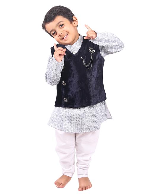 navy blue kurta set and waistcoat - 14454215 - Very Small Image - 1