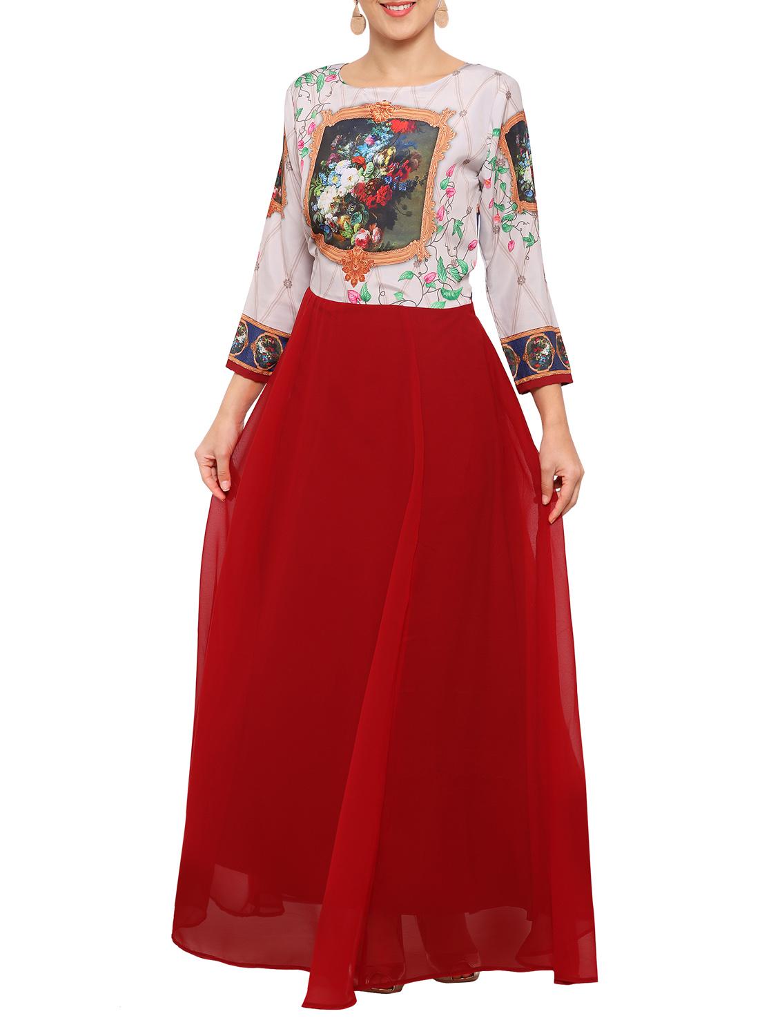 red georgette fit & flare gown - 14454227 - Zoom Image - 1