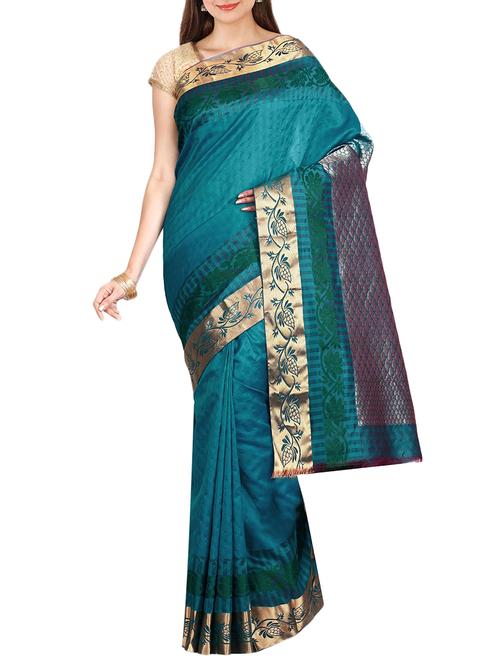 green silk kanjivaram saree with blouse - 14454329 - Standard Image - 1