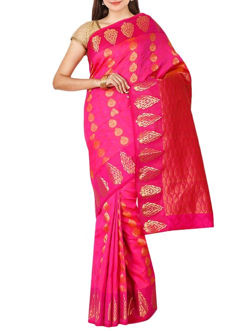 The Chennai Silks pink kanjivaram saree with blouse - 14454330 - Very Small Image - 1