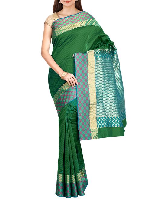The Chennai Silks green kanjivaram saree with blouse - 14454338 - Standard Image - 1