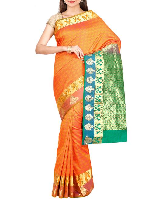 The Chennai Silks orange kanjivaram saree with blouse - 14454347 - Very Small Image - 1