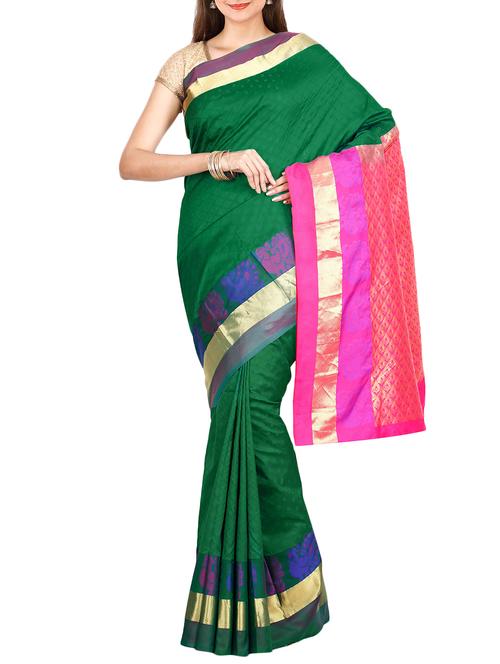 The Chennai Silks green kanjivaram saree with blouse - 14454349 - Very Small Image - 1