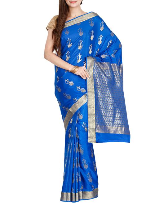 The Chennai Silks blue mysore silk saree with blouse - 14454369 - Standard Image - 1