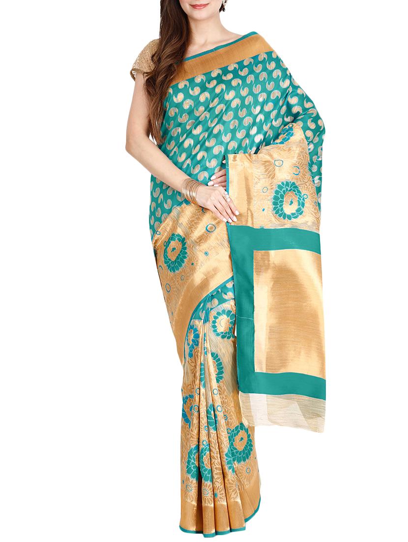The Chennai Silks green tussar saree with blouse - 14454376 - Zoom Image - 1