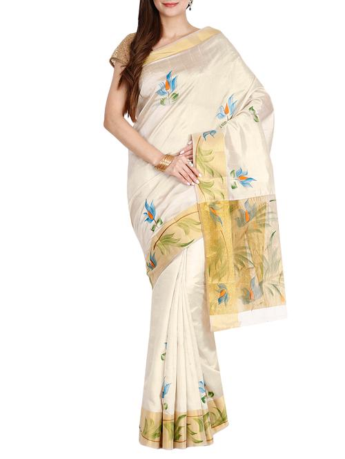 The Chennai Silks cream saree with blouse - 14454377 - Standard Image - 1