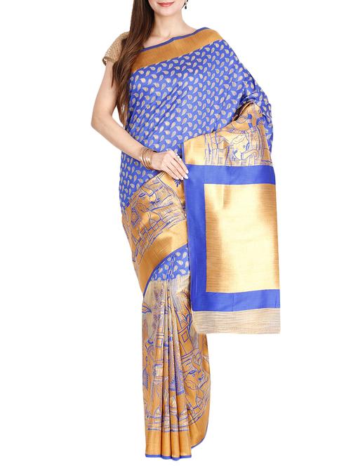 The Chennai Silks blue tussar saree with blouse - 14454384 - Standard Image - 1