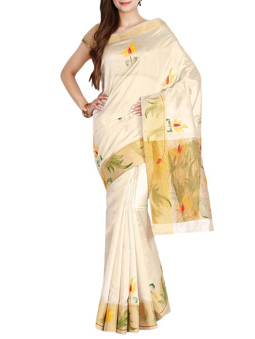 The Chennai Silks cream saree with blouse - 14454387 - Standard Image - 1