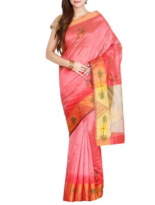 The Chennai Silks peach banarasi saree with blouse - 14454391 - Very Small Image - 1
