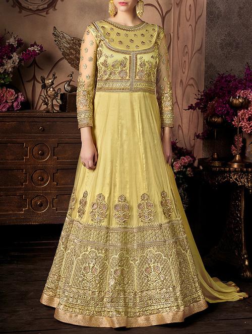 yellow anarkali suit semi-stitched suit - 14455007 - Very Small Image - 1