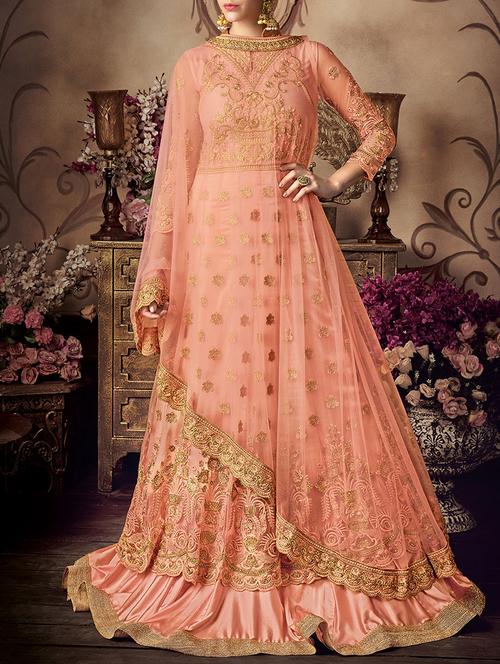 peach flared suit semi-stitched suit - 14455008 - Very Small Image - 1