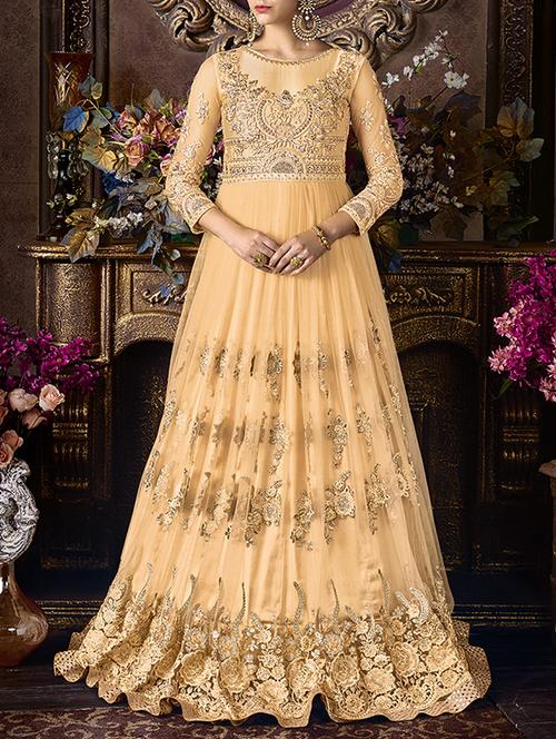 beige flared suit semi-stitched suit - 14455012 - Very Small Image - 1
