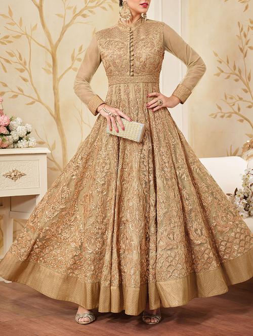 beige flared suit semi-stitched suit - 14455015 - Very Small Image - 1