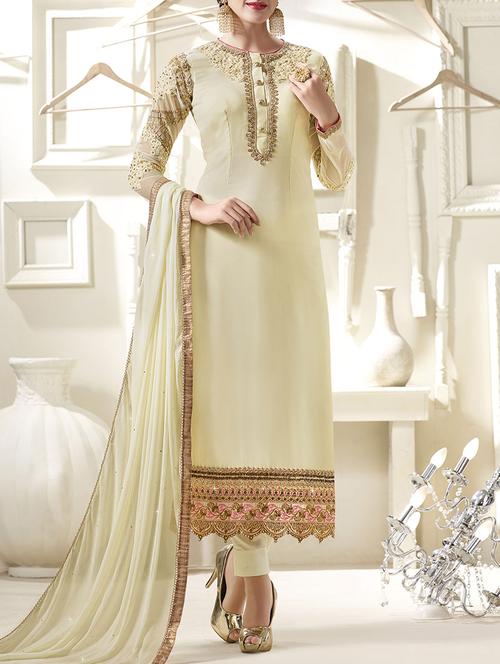 cream georgette salwar suit semistitched - 14455018 - Very Small Image - 1
