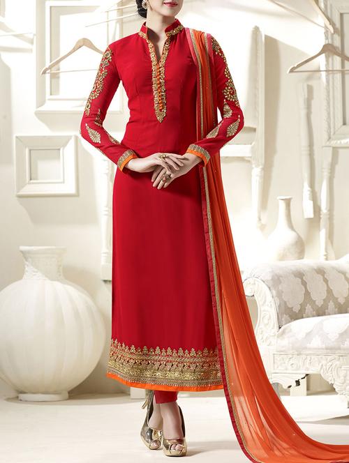 red georgette salwar suit semistitched - 14455020 - Very Small Image - 1
