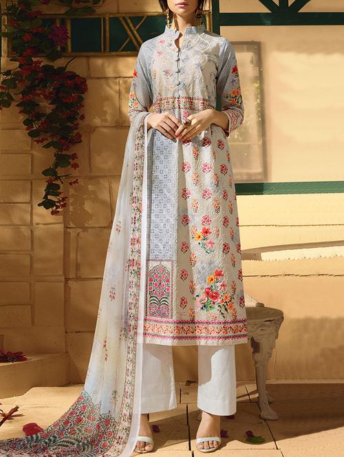 white poly cotton salwar suit semistitched - 14455025 - Very Small Image - 1