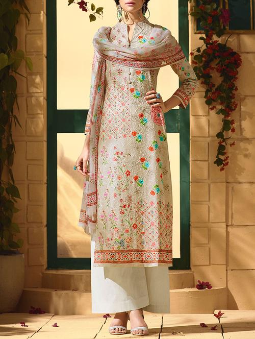 white poly cotton salwar suit semistitched - 14455029 - Very Small Image - 1