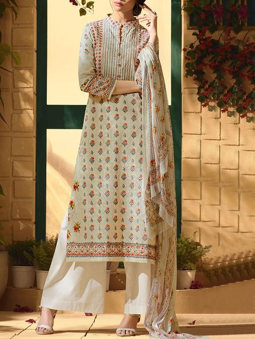 grey poly cotton salwar suit semistitched - 14455030 - Very Small Image - 1