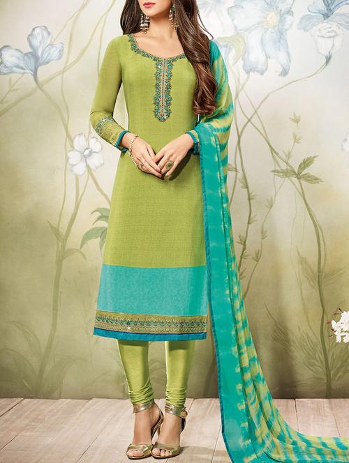 green crepe salwar suit semistitched - 14455035 - Very Small Image - 1