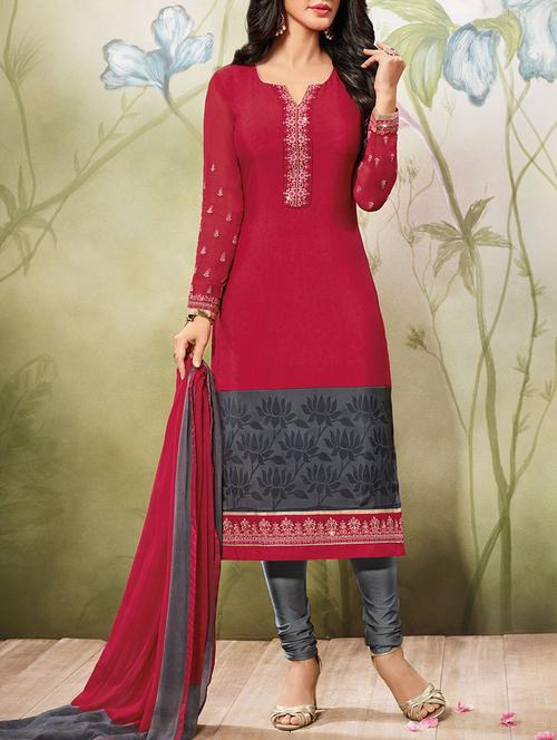 pink churidaar suit semi-stitched suit - 14455042 - Very Small Image - 1