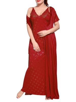 red colored robe & nighty set - 14455177 - Standard Image - 2