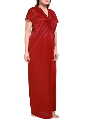red colored robe & nighty set - 14455177 - Standard Image - 7