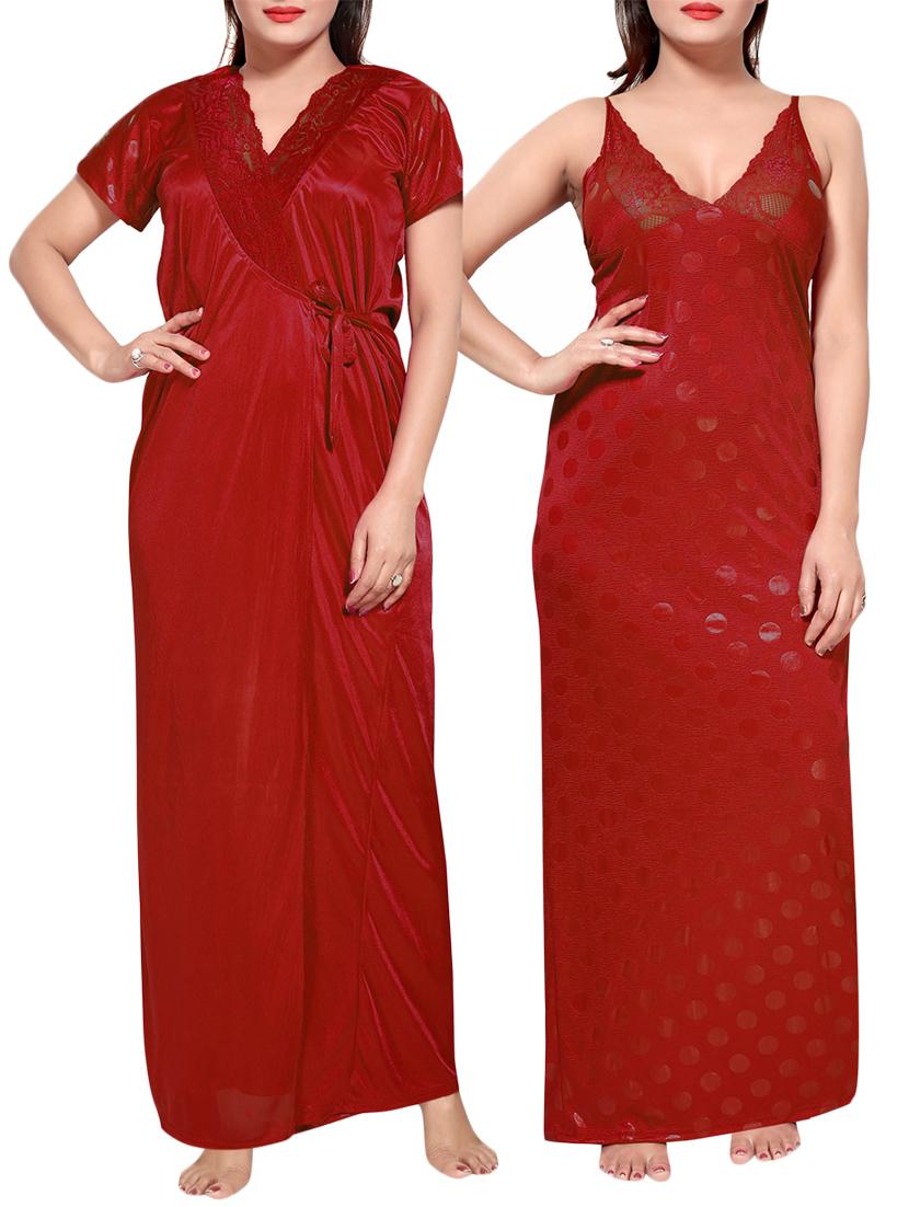 red colored robe & nighty set - 14455177 - Zoom Image - 1