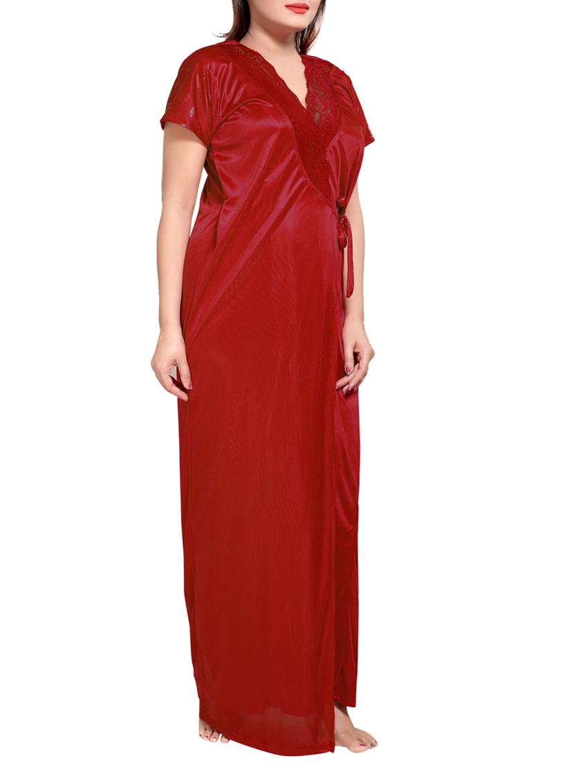 red colored robe & nighty set - 14455177 - Zoom Image - 7