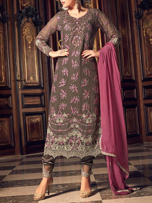 grey faux georgette salwar suit semistitched - 14455279 - Very Small Image - 1
