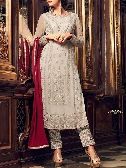 white straight pant suit semi-stitched suit - 14455282 - Very Small Image - 1