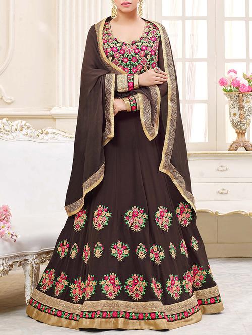 brown anarkali suit semi-stitched suit - 14455293 - Very Small Image - 1