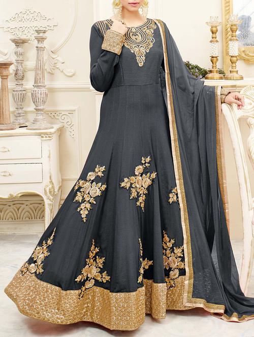 grey anarkali suit semi-stitched suit - 14455295 - Very Small Image - 1
