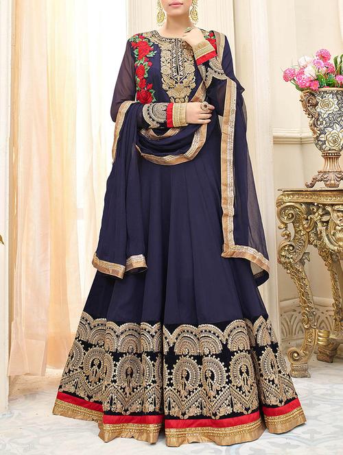 blue anarkali suit semi-stitched suit - 14455296 - Very Small Image - 1