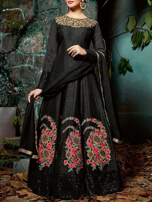 black flared suit semi-stitched suit - 14455302 - Very Small Image - 1