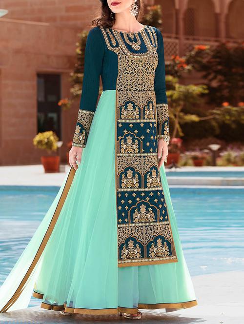 blue flared suit semi-stitched suit - 14455306 - Very Small Image - 1