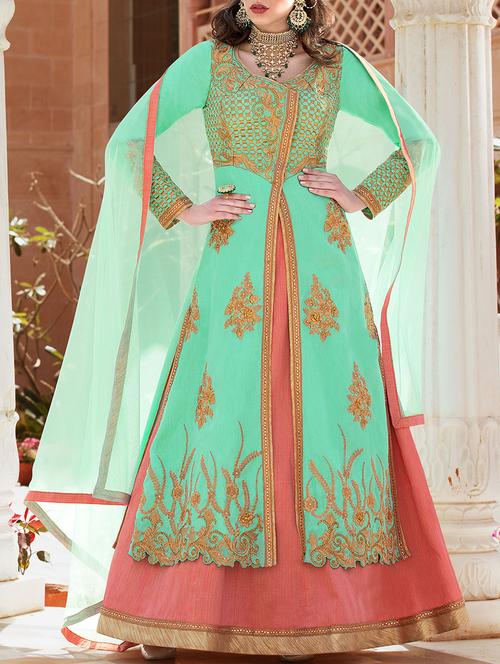 green skirt suit semi-stitched suit - 14455309 - Very Small Image - 1