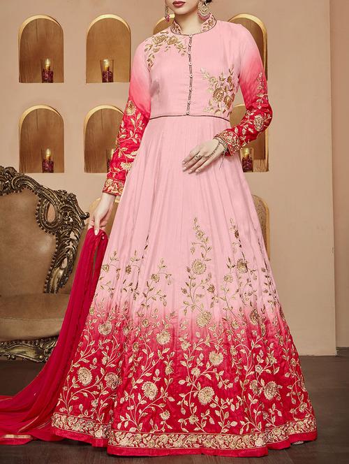 pink flared suit semi-stitched suit - 14455313 - Very Small Image - 1