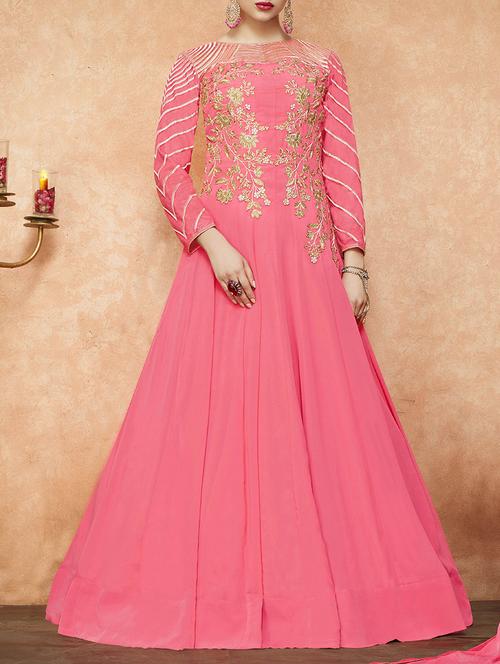 pink anarkali suit semi-stitched suit - 14455316 - Very Small Image - 1