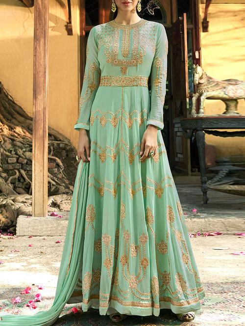 turquoise georgette salwar suit semistitched - 14455325 - Very Small Image - 1