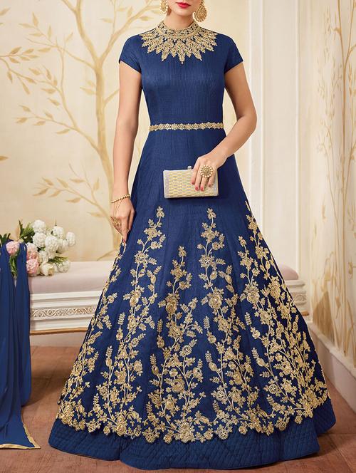 blue silk salwar suit semistitched - 14455327 - Very Small Image - 1