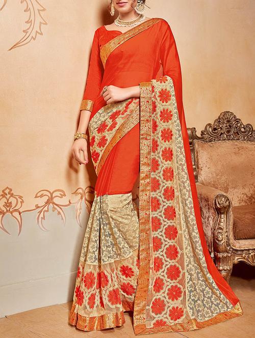 orange chiffon embroidered saree with blouse - 14455343 - Very Small Image - 1