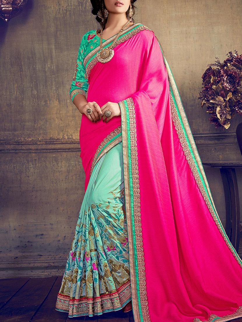 pink  half and half  saree with blouse