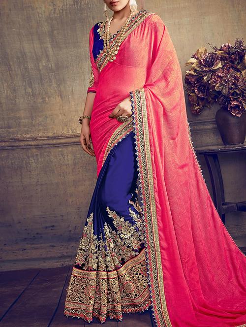 blue silk embroidered saree with blouse - 14455353 - Very Small Image - 1