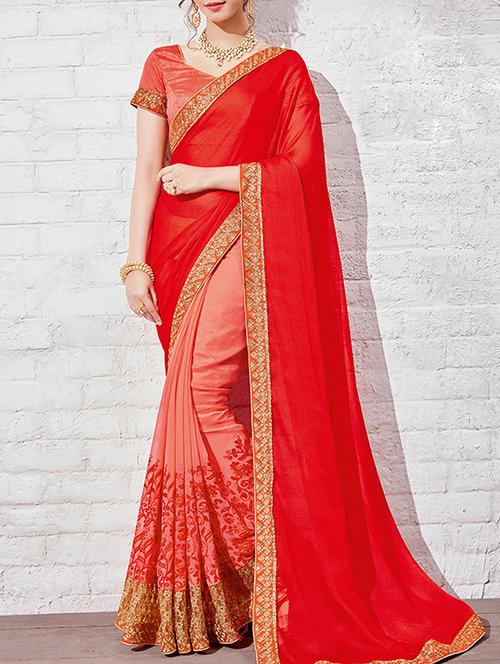 red half and half saree with blouse - 14455370 - Very Small Image - 1