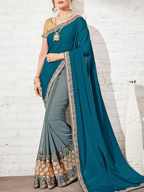 blue half and half saree with blouse - 14455371 - Very Small Image - 1