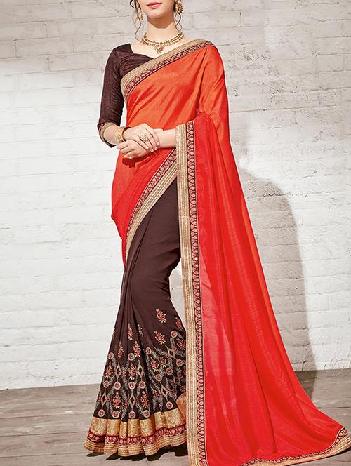 red half and half saree with blouse - 14455376 - Very Small Image - 1