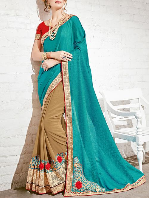turquoise half and half saree with blouse - 14455377 - Very Small Image - 1