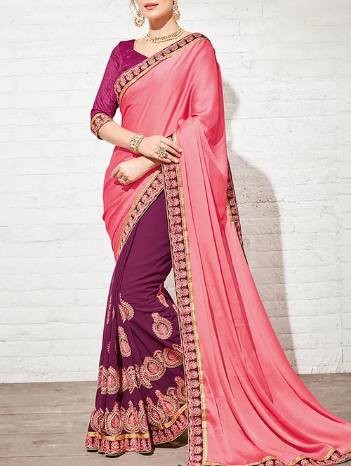 pink half and half saree with blouse - 14455378 - Very Small Image - 1