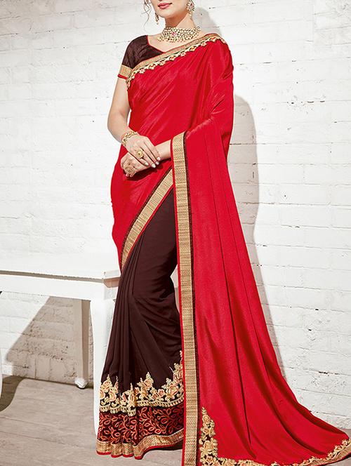 red half and half saree with blouse - 14455386 - Very Small Image - 1